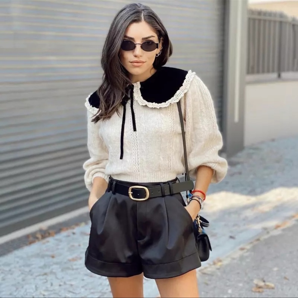 Sophisticated Peter Pan Collar Ruffle Knitted Sweater